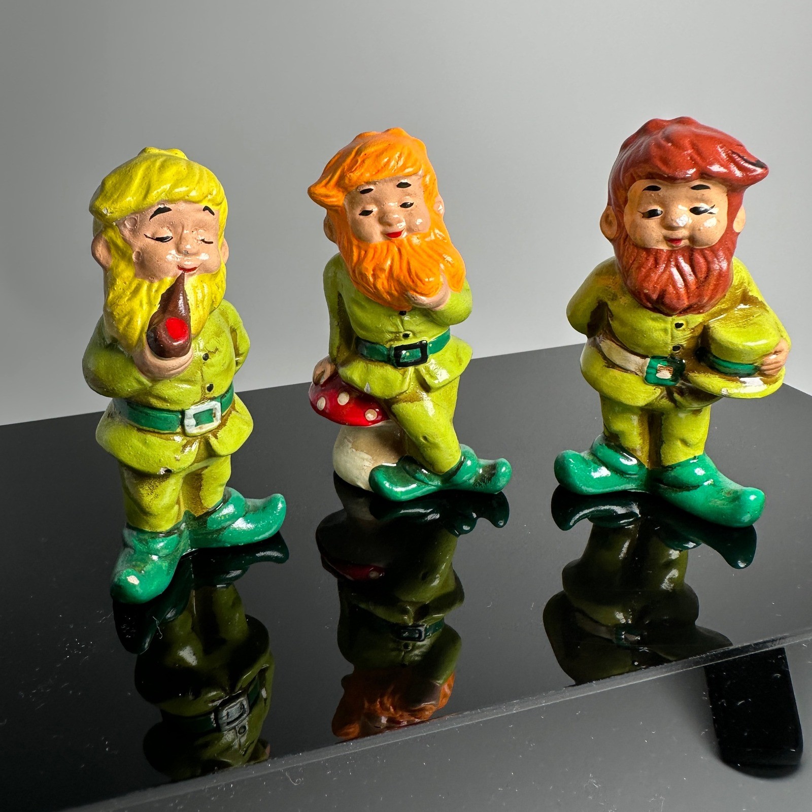 Vintage St Patrick’s Day Leprechaun Figurines Set 3 Japan Chalkware Kitsch Decor