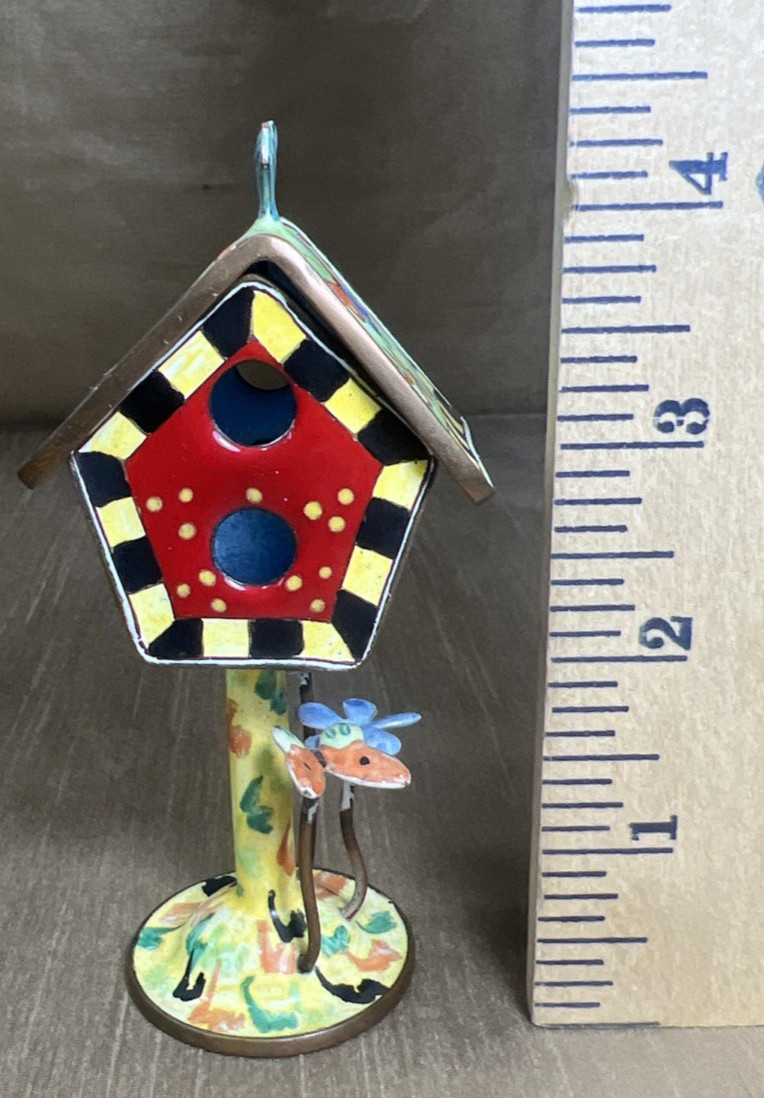 Vintage Kelvin Chen Handpainted Copper Enamel Bird House Trinket Box 1999
