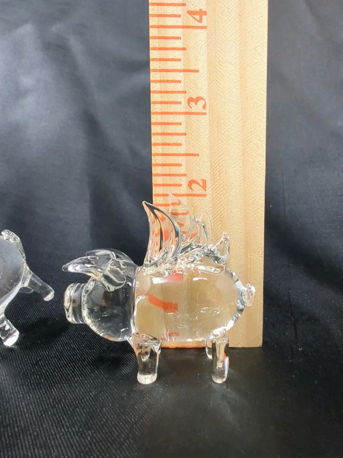 4 Clear Glass Flying Pig Figurines Frosted + Red Glass Figure Pigs Hog Wings New