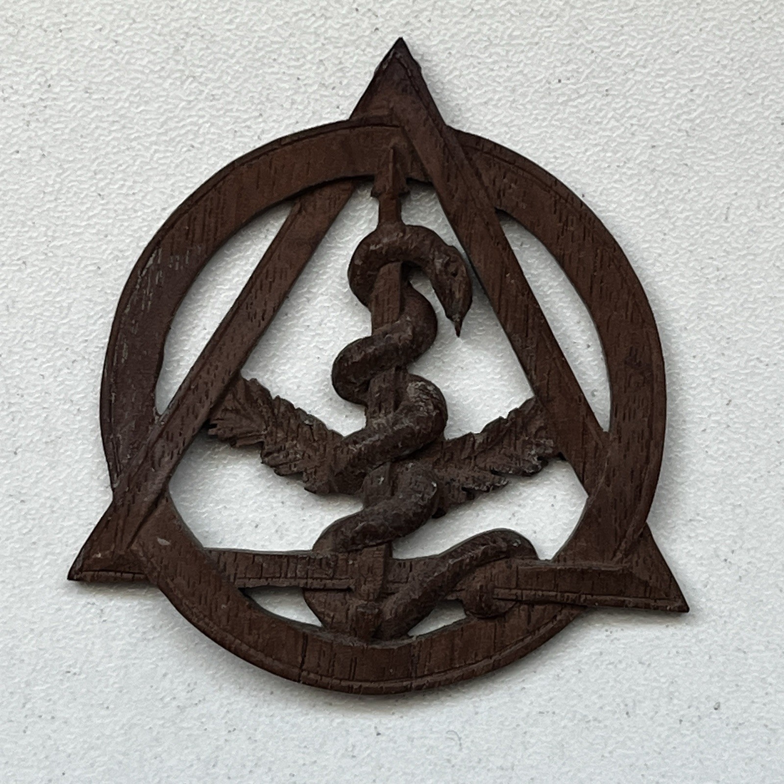 Vintage 2 Inches wooden carved medical Dentistry emblem