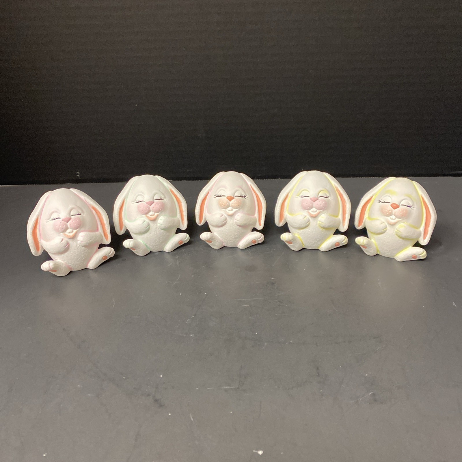 Ceramic Flop Eared Bunny Figurines Easter Joy Egg Shaped Anthropomorphic Scioto