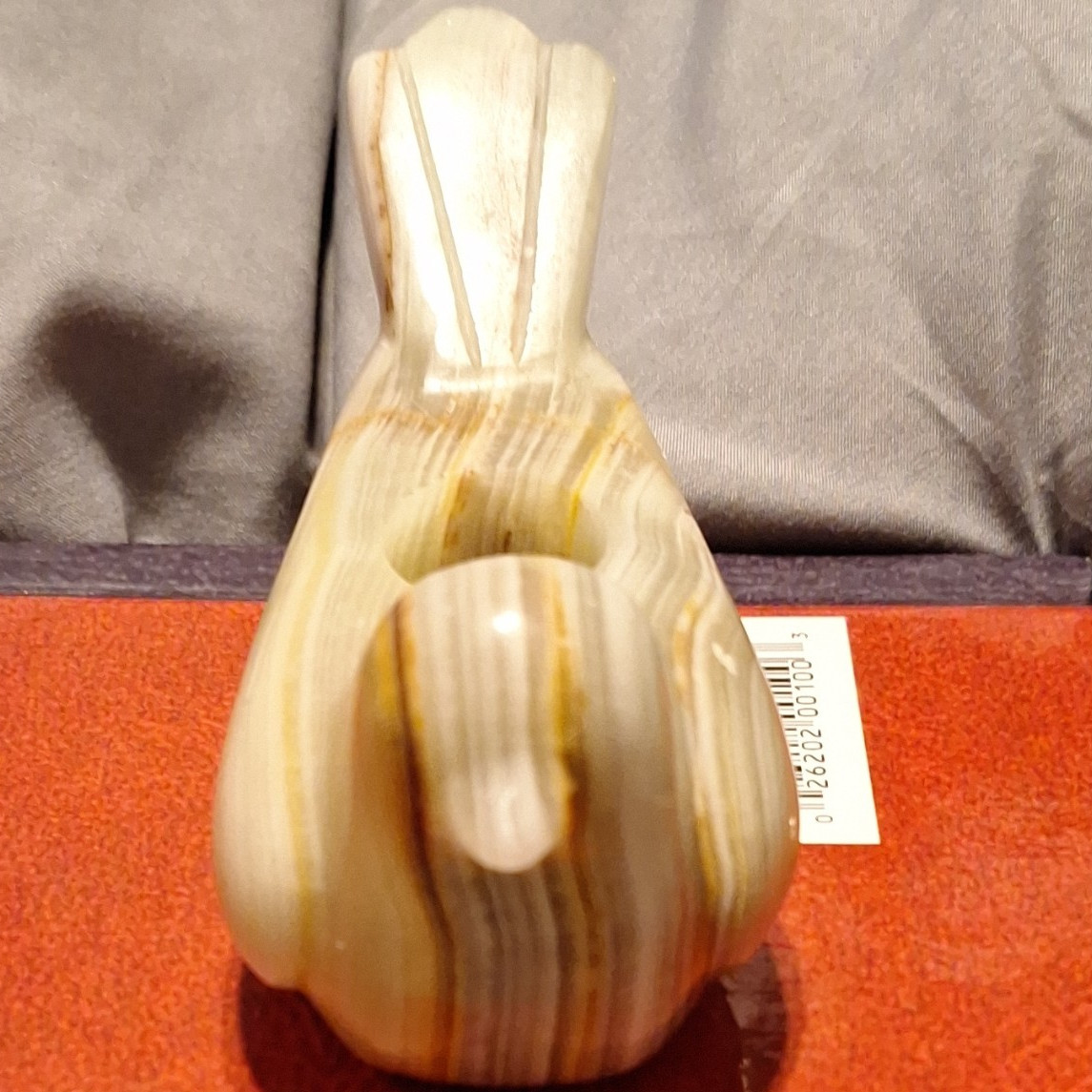 Thousand Villages Carved Stone Bird Figurine, Striped Beige/Brown Polished