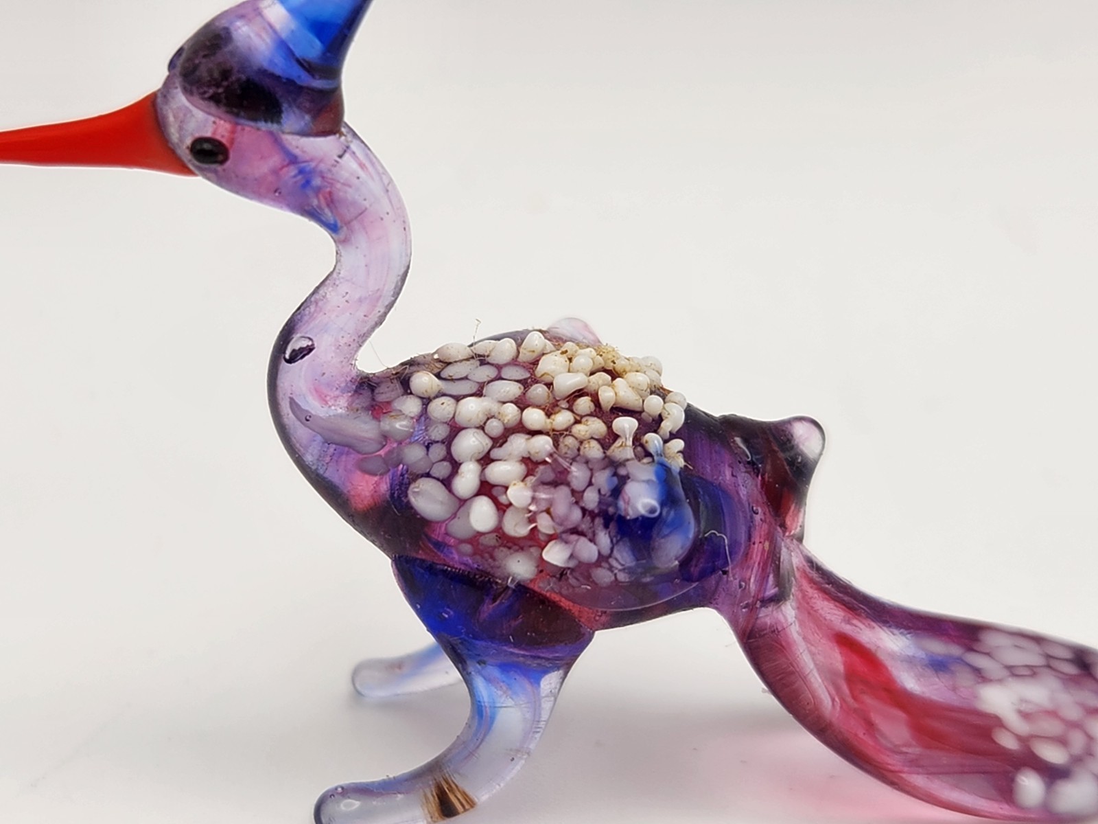 Handmade Art Glass Peacock Bird Lampwork Miniature Colorful Art Animals