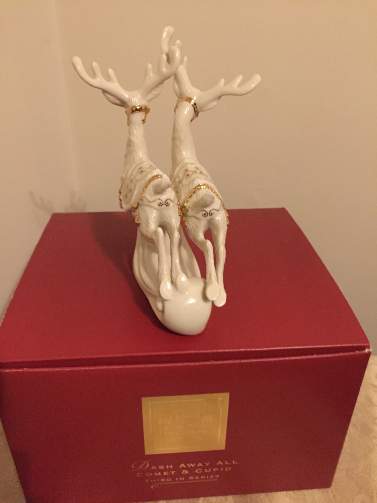 Lenox Dash Away All Comet and Cupid Figurine with Box and Styrofoam