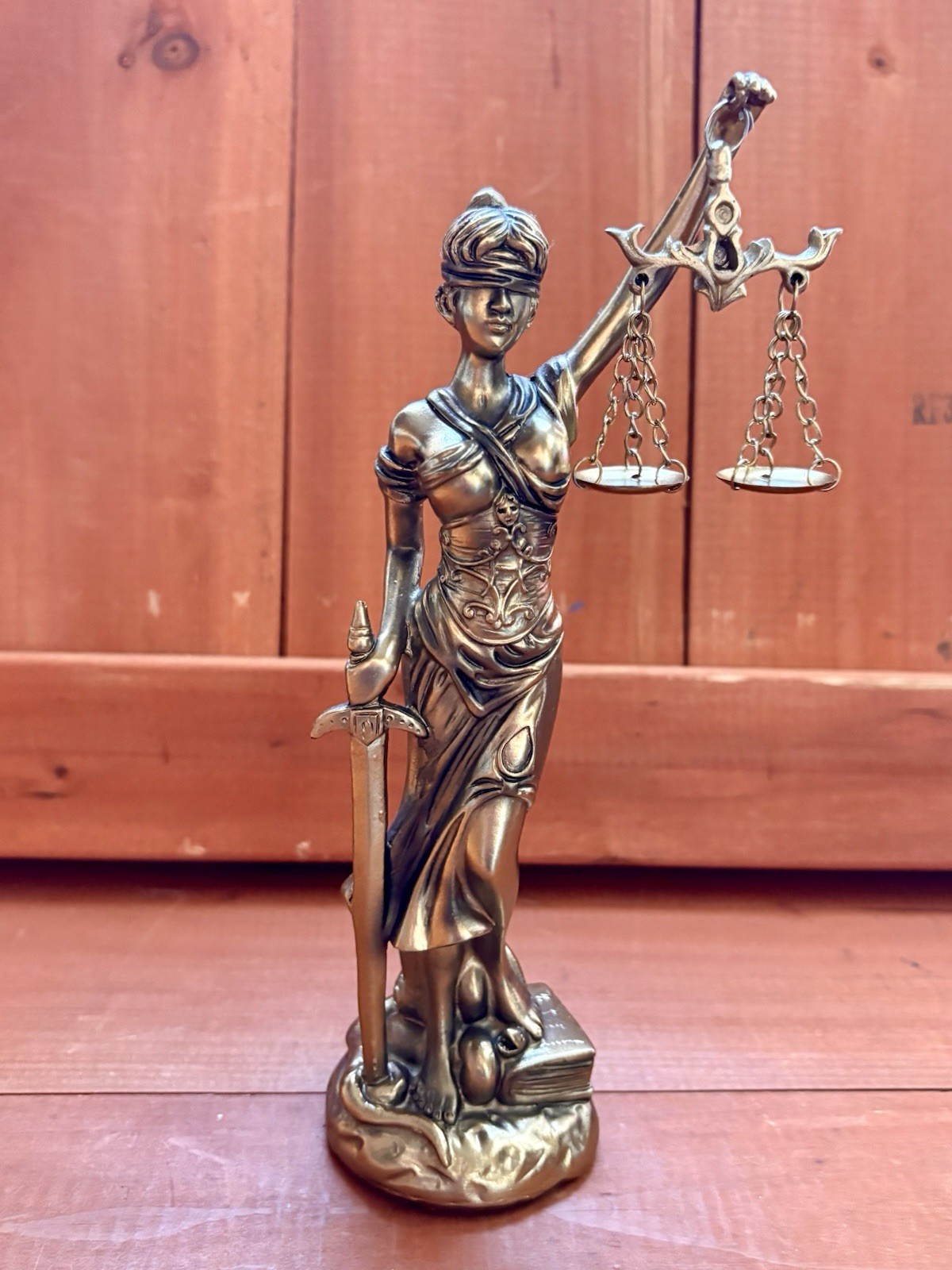 Lady Justice Figurine 8” Resin Sculpture in Gold Finish Law Office Decor