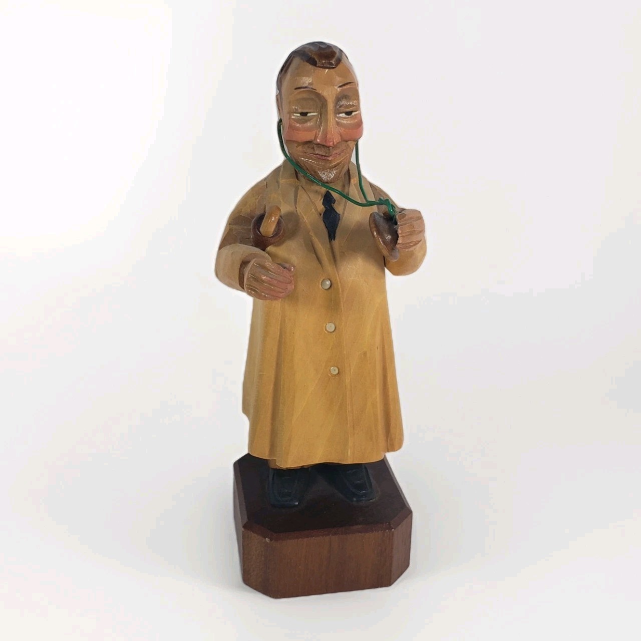 Vintage Anri Hand Carved Wood General Practitioner With Syringe & Stethoscope