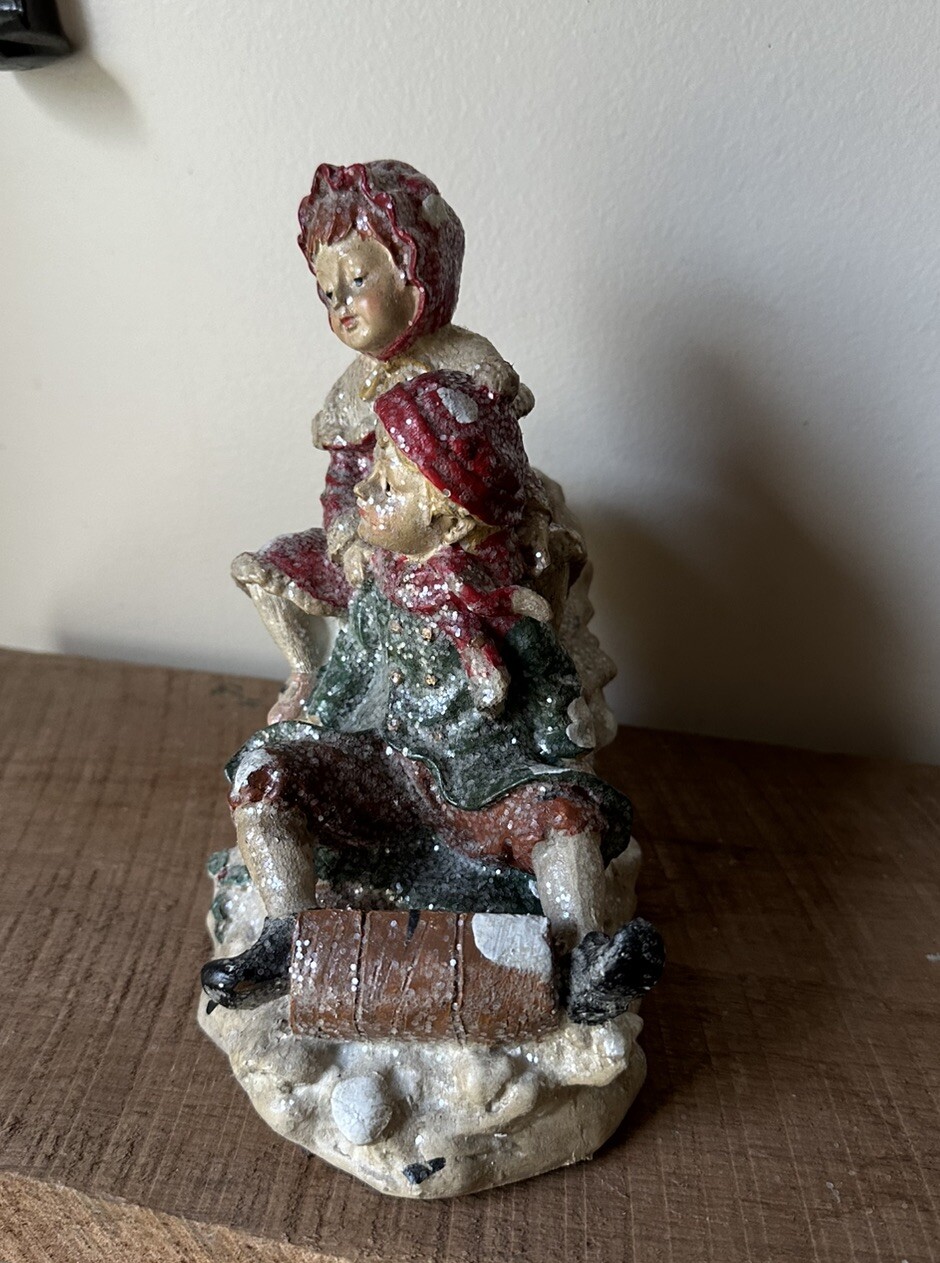 Your Hearts Delight Figurine Decoration Boy & Girl Sledding HTF