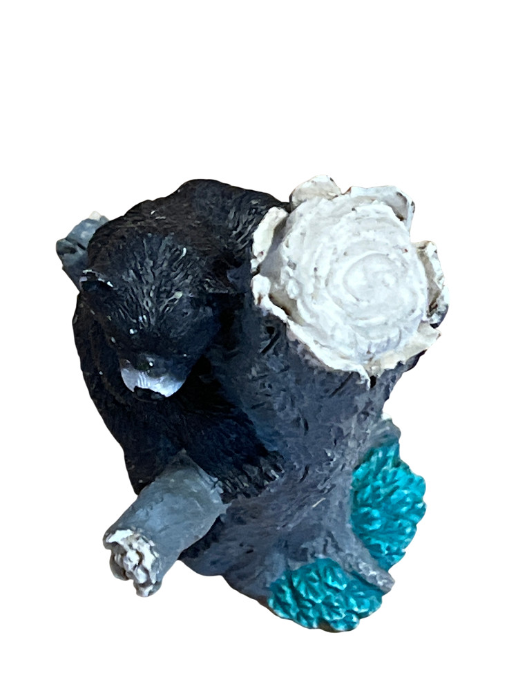 6in Black Bear Climbing Tree Ceramic Figurine Black/Gray Painted Nature Decor