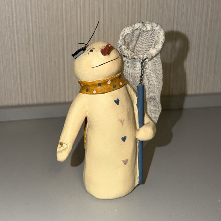Hand Painted Angel Figurine 6 in, Hearts Pattern, Blue Net, Wings