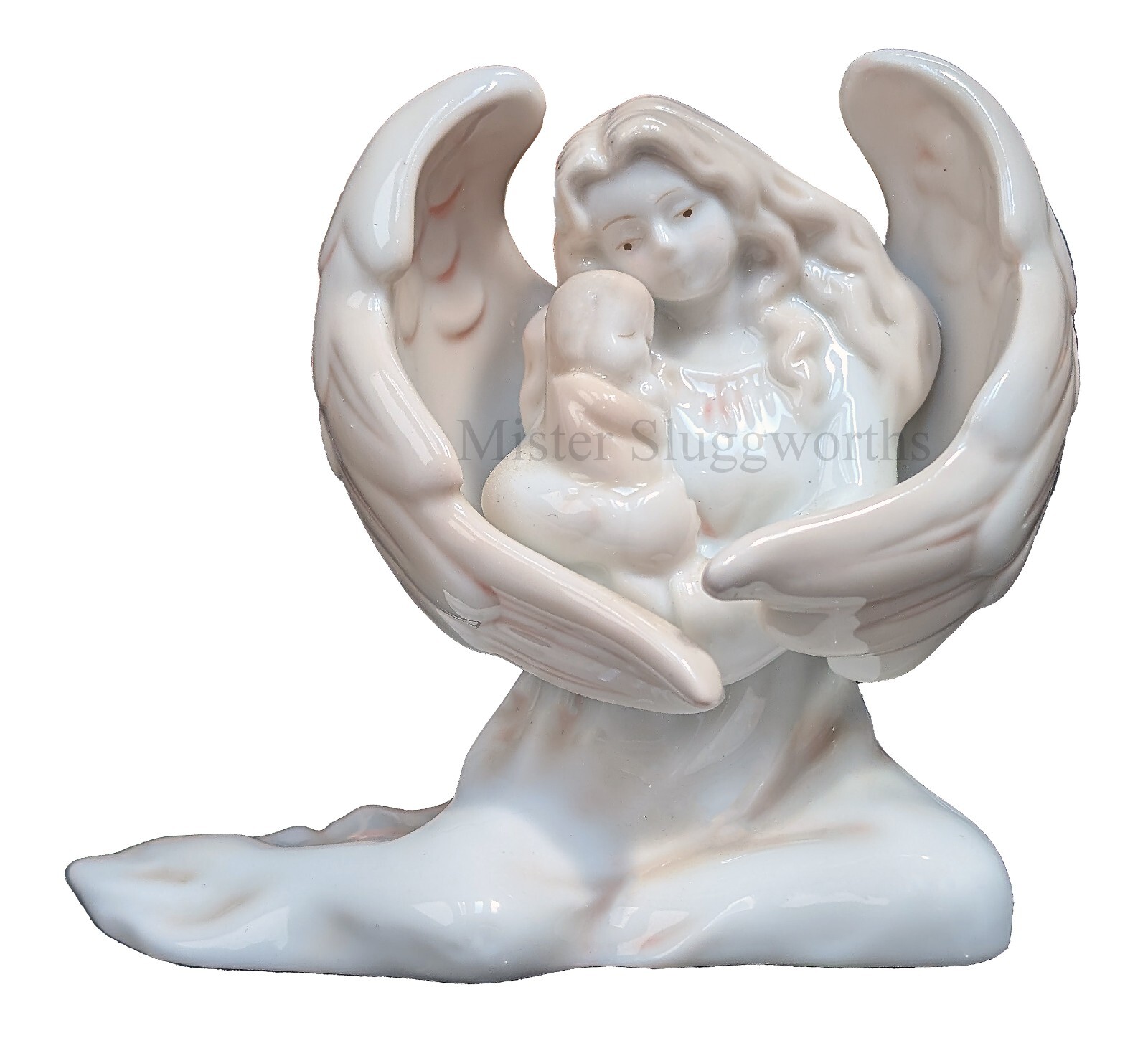 1990 Russ Berrie Porcelain Ceramic Guardian Angel & Baby Figurine Holiday Decor