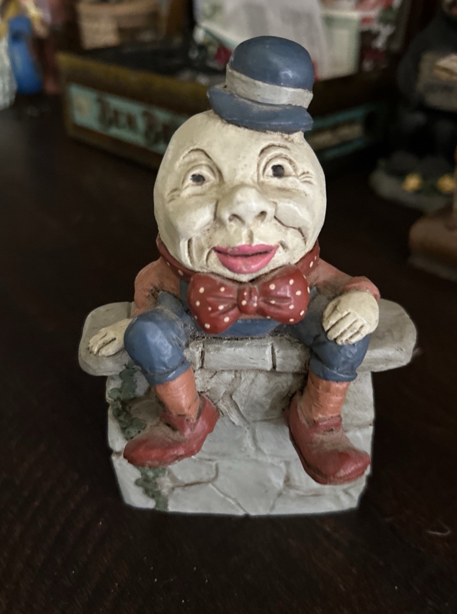Vintage Humpty Dumpty Folk Art Figurine Hand Painted Signed Nursery Rhyme Decor