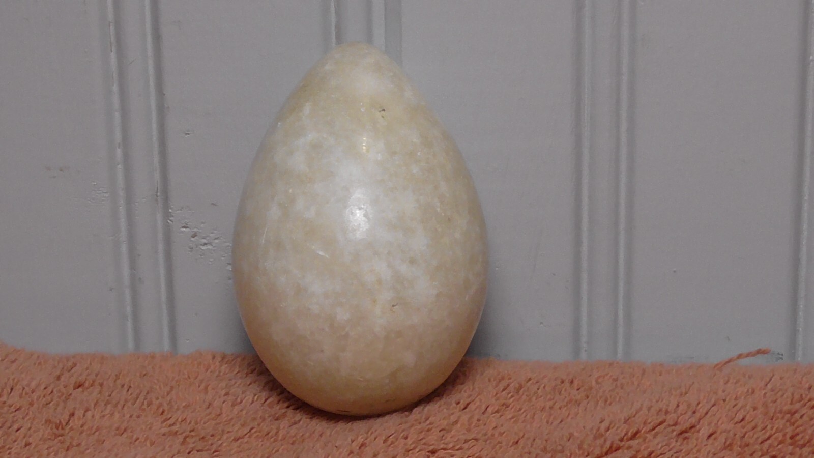 Hand Carved Natural Stone Egg 2.5″ Marbling Creams Glossy Polish