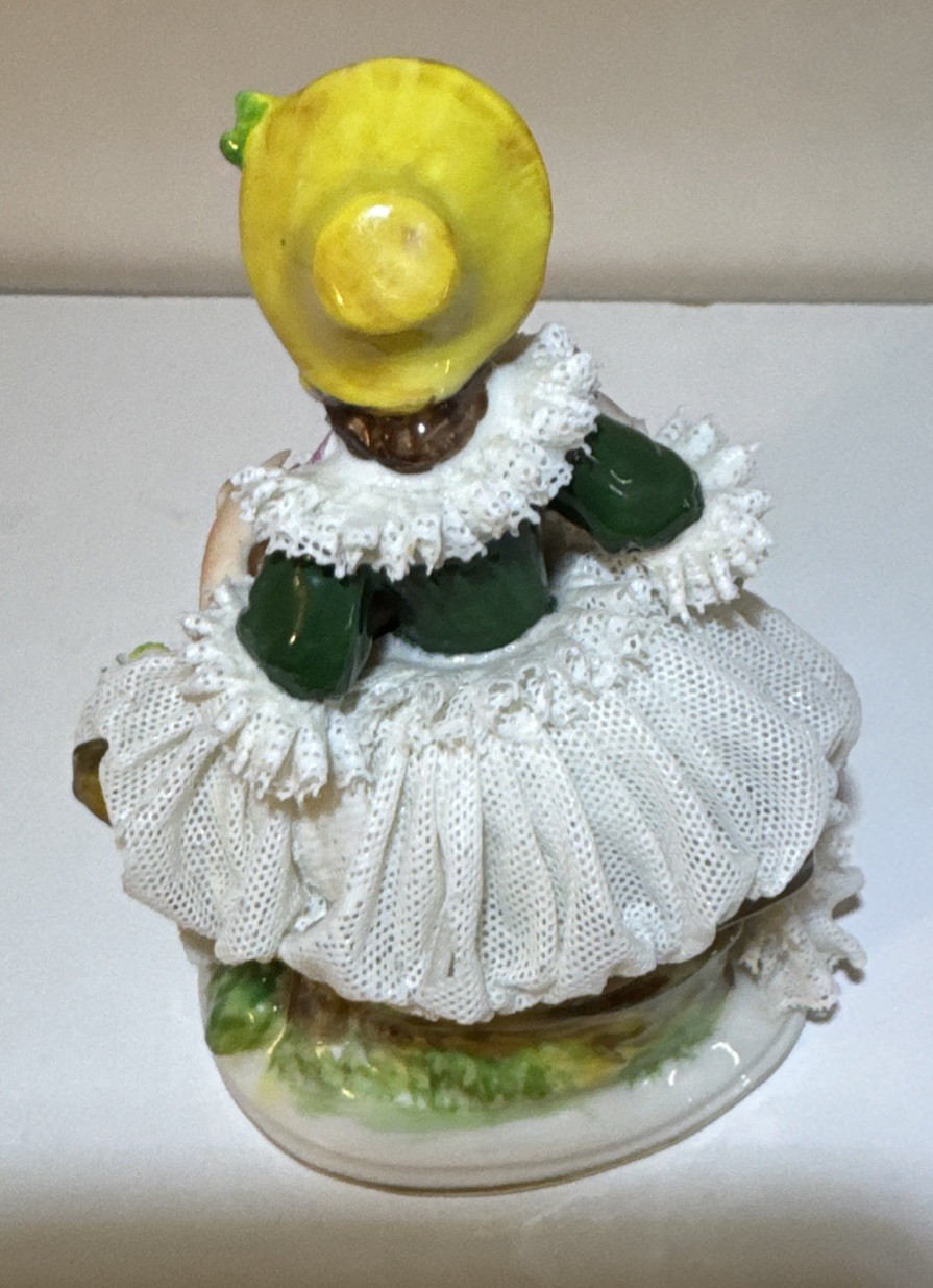 Dresden Lace Lady & Lamb Porcelain Figurine