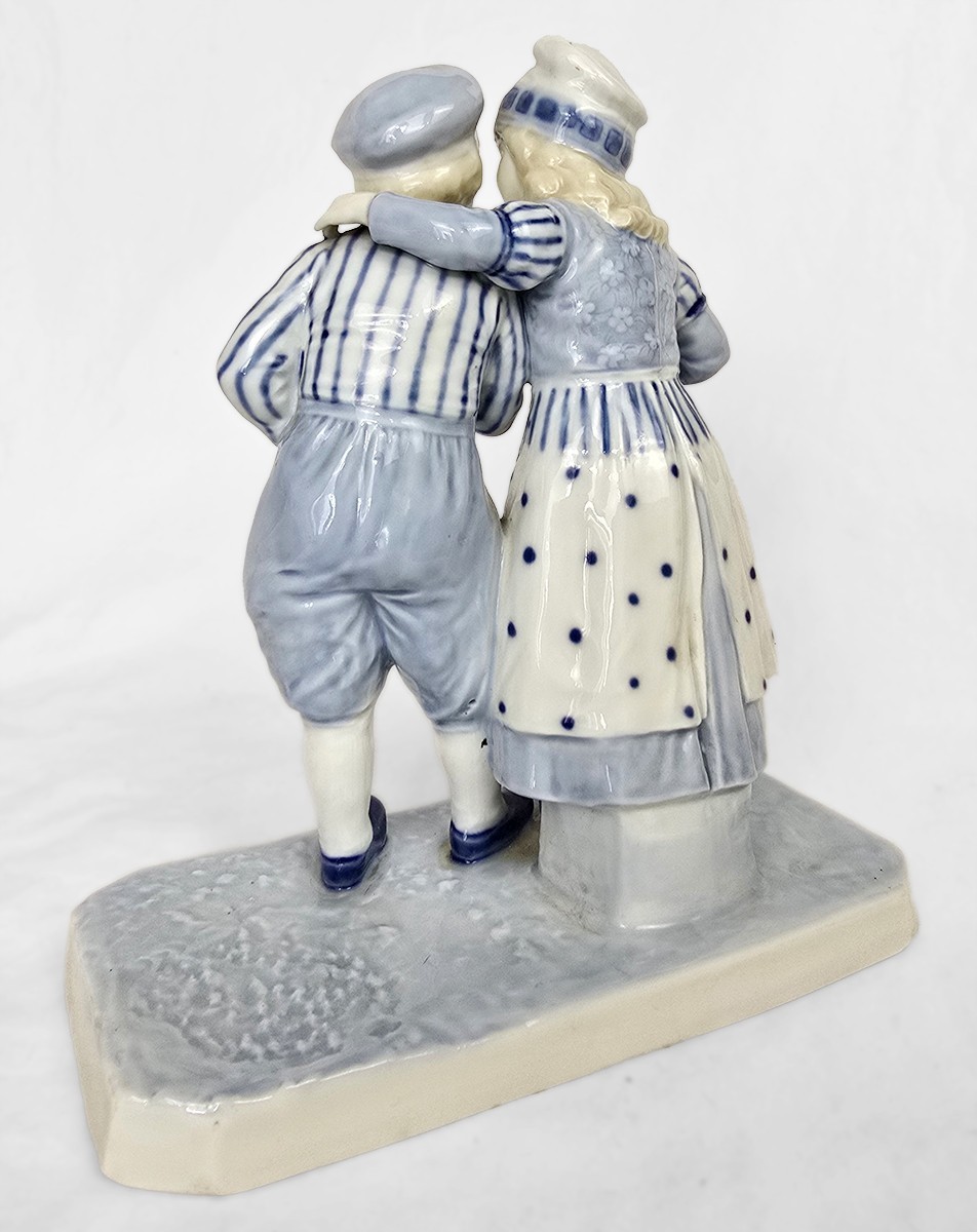 8″ Vintage Blue White Porcelain Dutch Boy Girl Figurine Delft Style, Europe