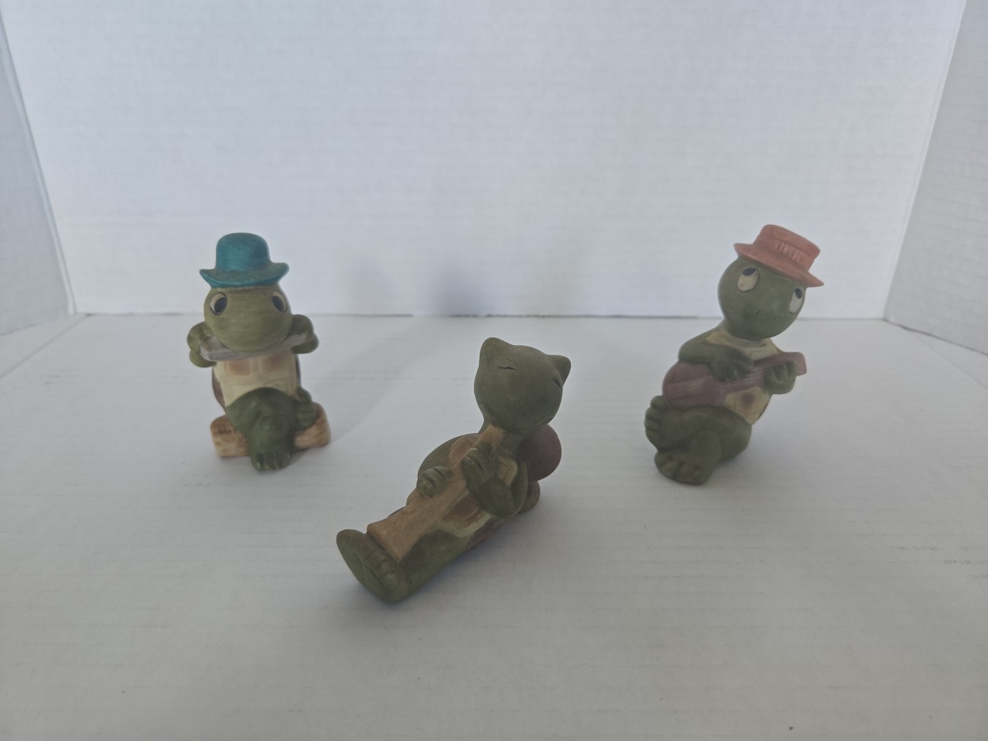 Vintage Enesco 1977 Musical Turtle Figurines Band Set Of 3 Made In Taiwan