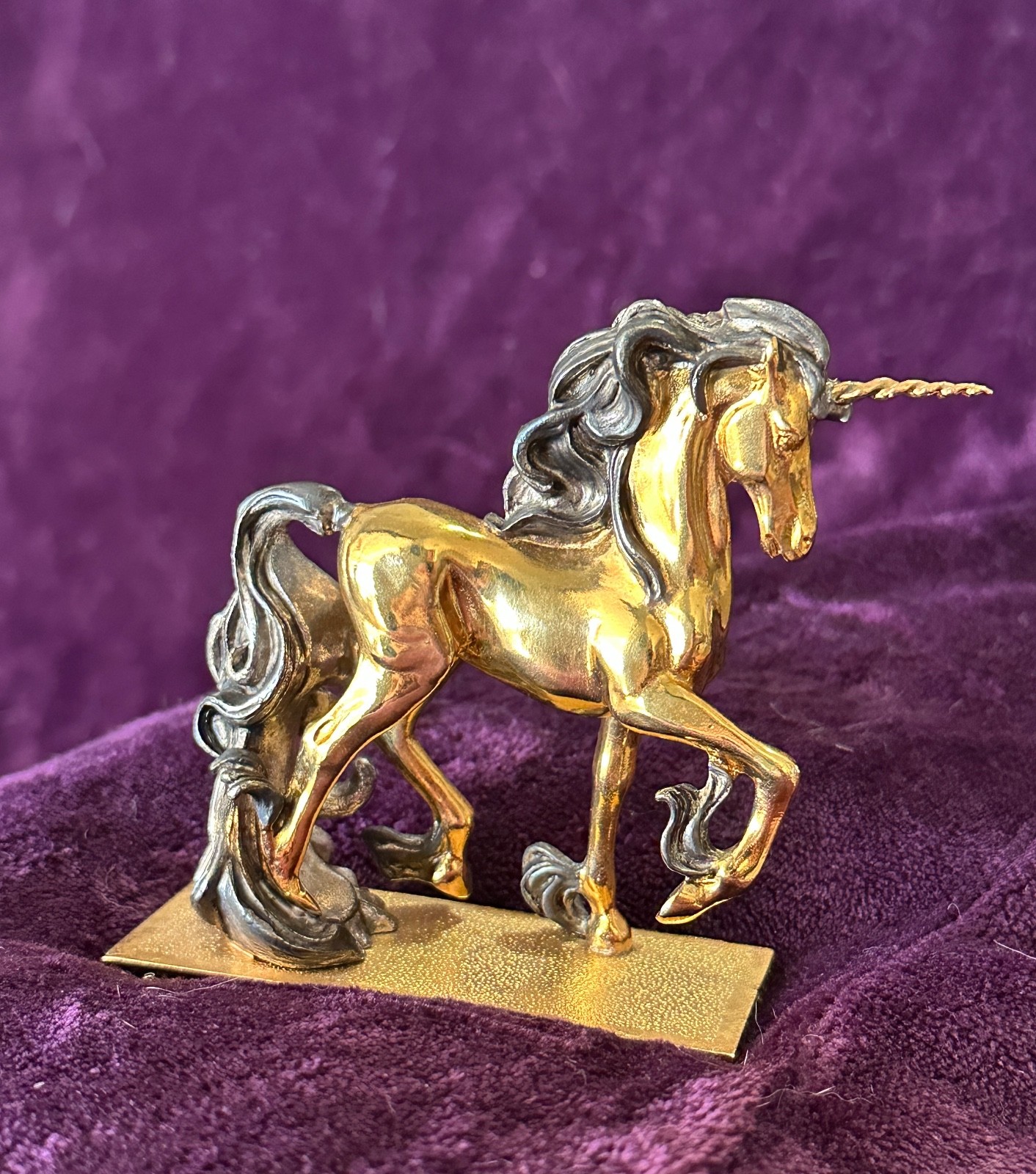 Franklin Mint Gold & Silver Unicorn Figurine – Pewter – Collectible