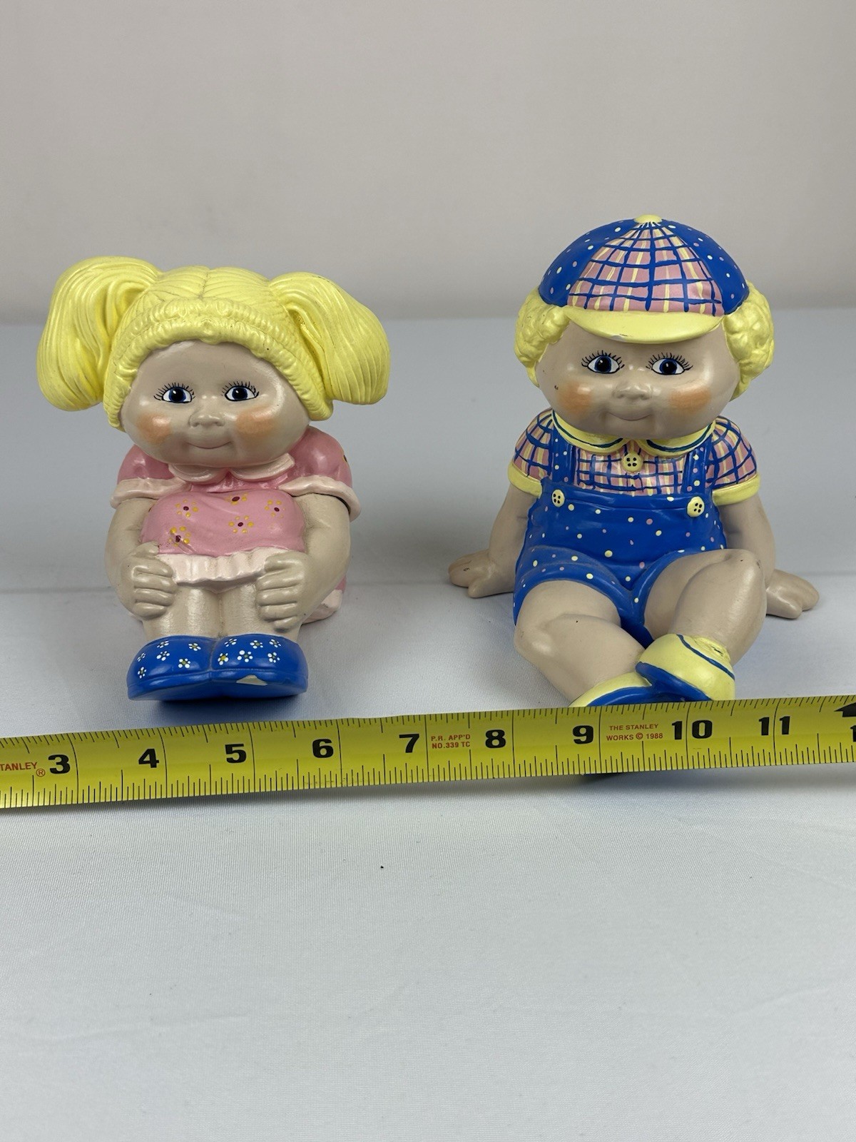 Vintage 1986 Cabbage Patch Style Scioto Mold Ceramic Boy Girl Figurines Signed