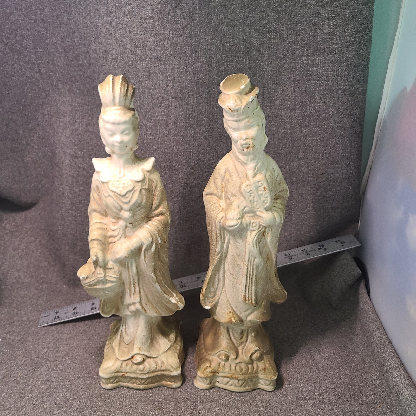2 Vintage Ardco Fine Quality Porcelain Asian Couple Ivory w/guild 13″