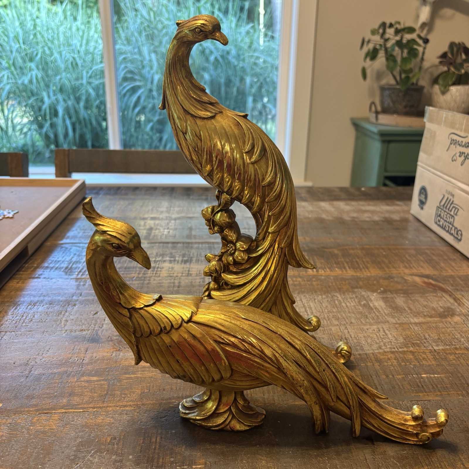 Vintage Syroco Gold Peacock Figurines Made USA Hollywood Regency Style MCM