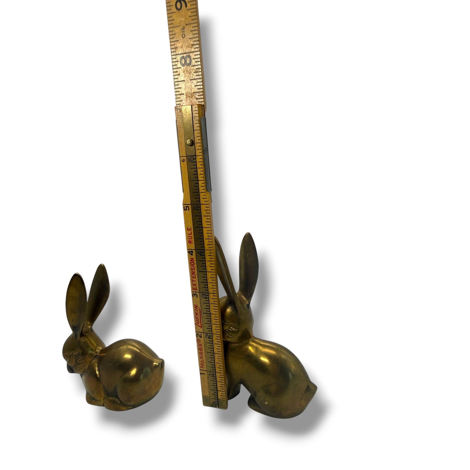 Vintage Brass Rabbit Figurines Pair Mid Century Bunny Decor Cottage Woodland