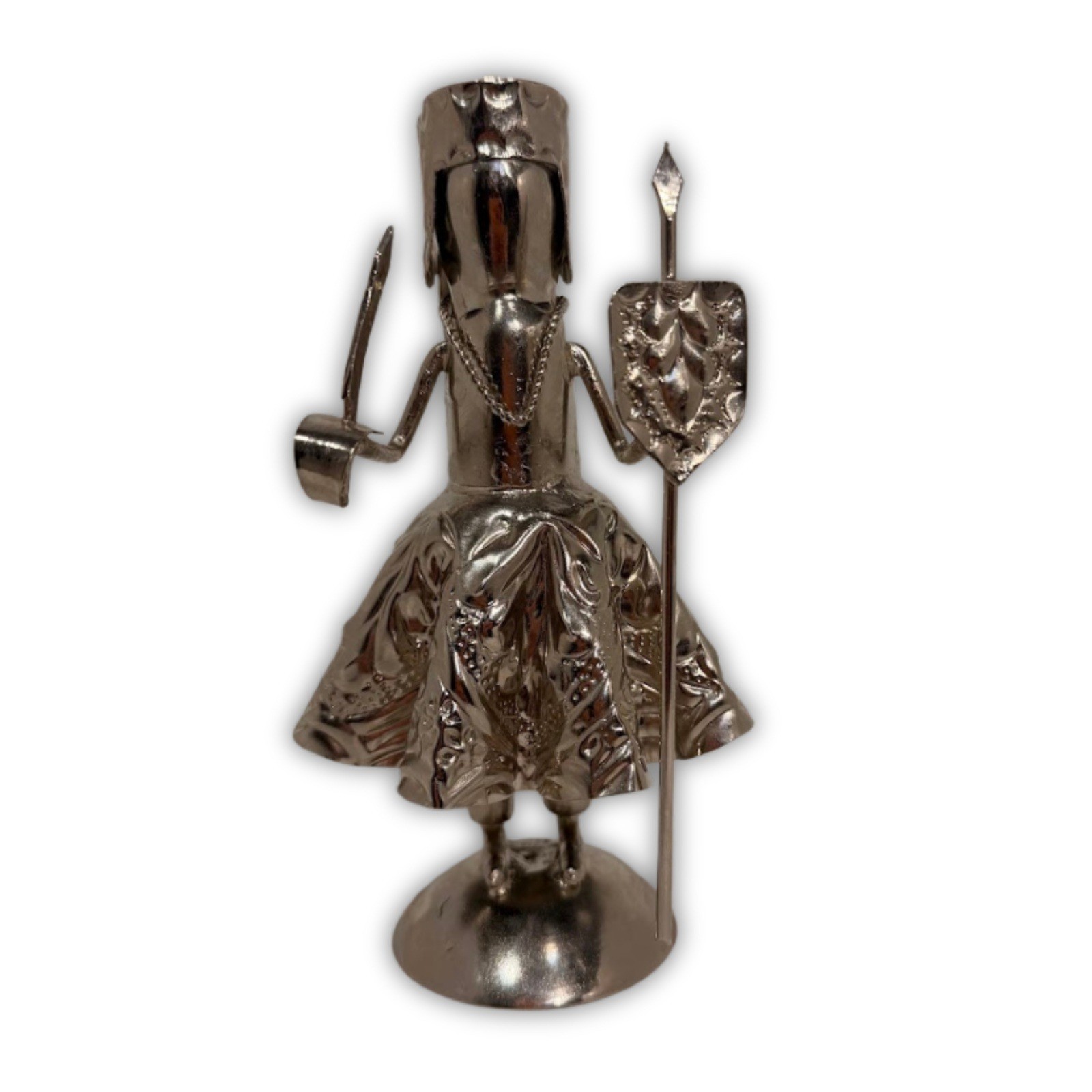 Vintage Silver Tone Metal Female Warrior Queen Figurine with Spear and Shield
