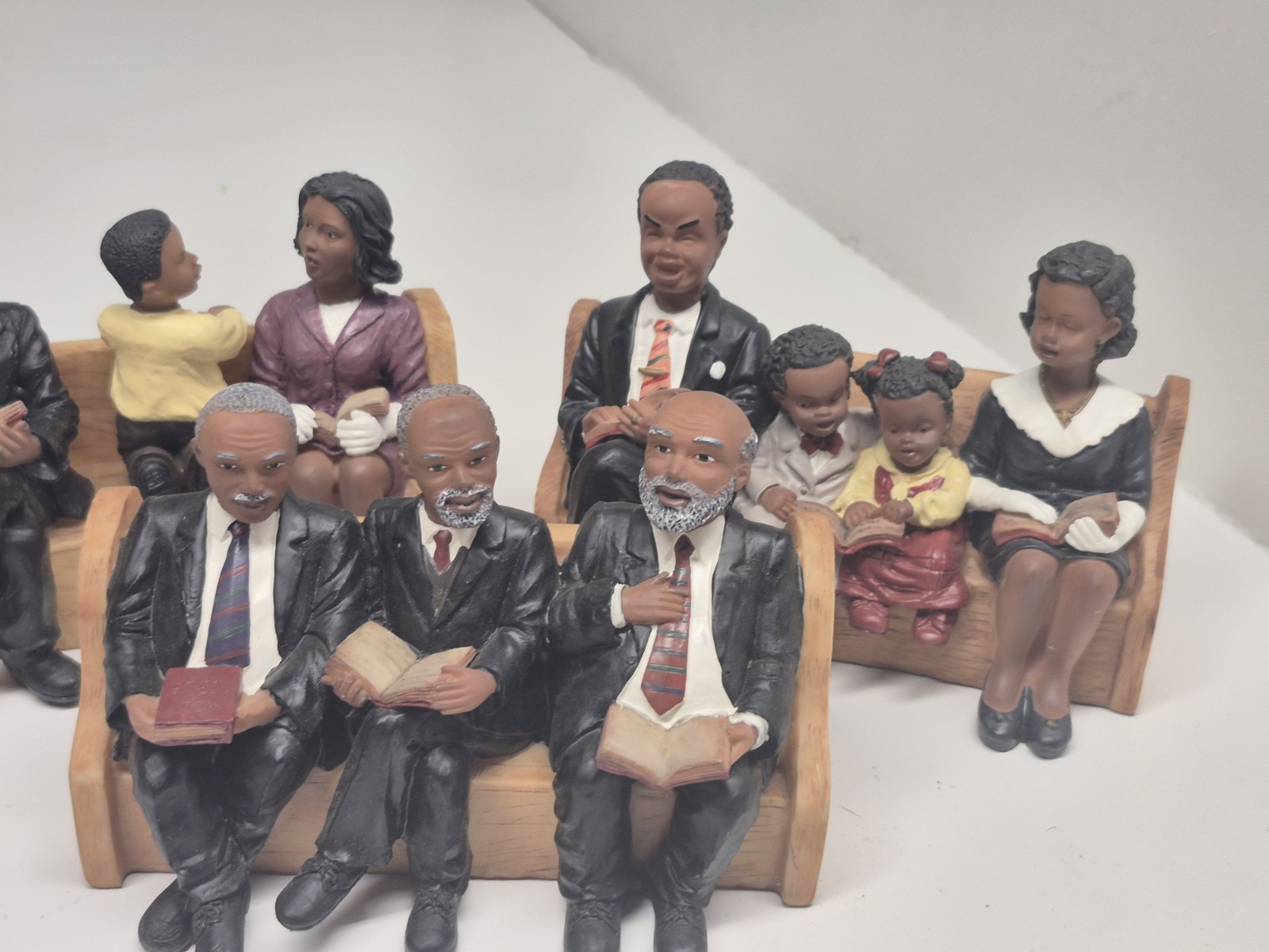 *Lot of 3* African American Family at Church Pew Resin Figurine Vintage