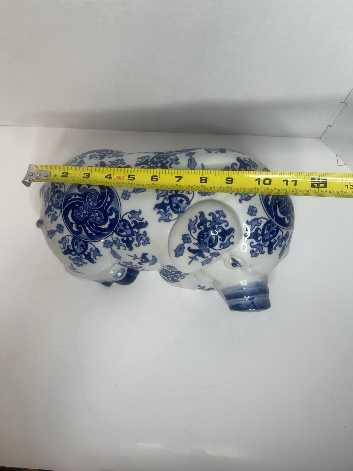 Vintage Chinoiserie Blue & White Porcelain Pig Figurine | Elegant | Decorative
