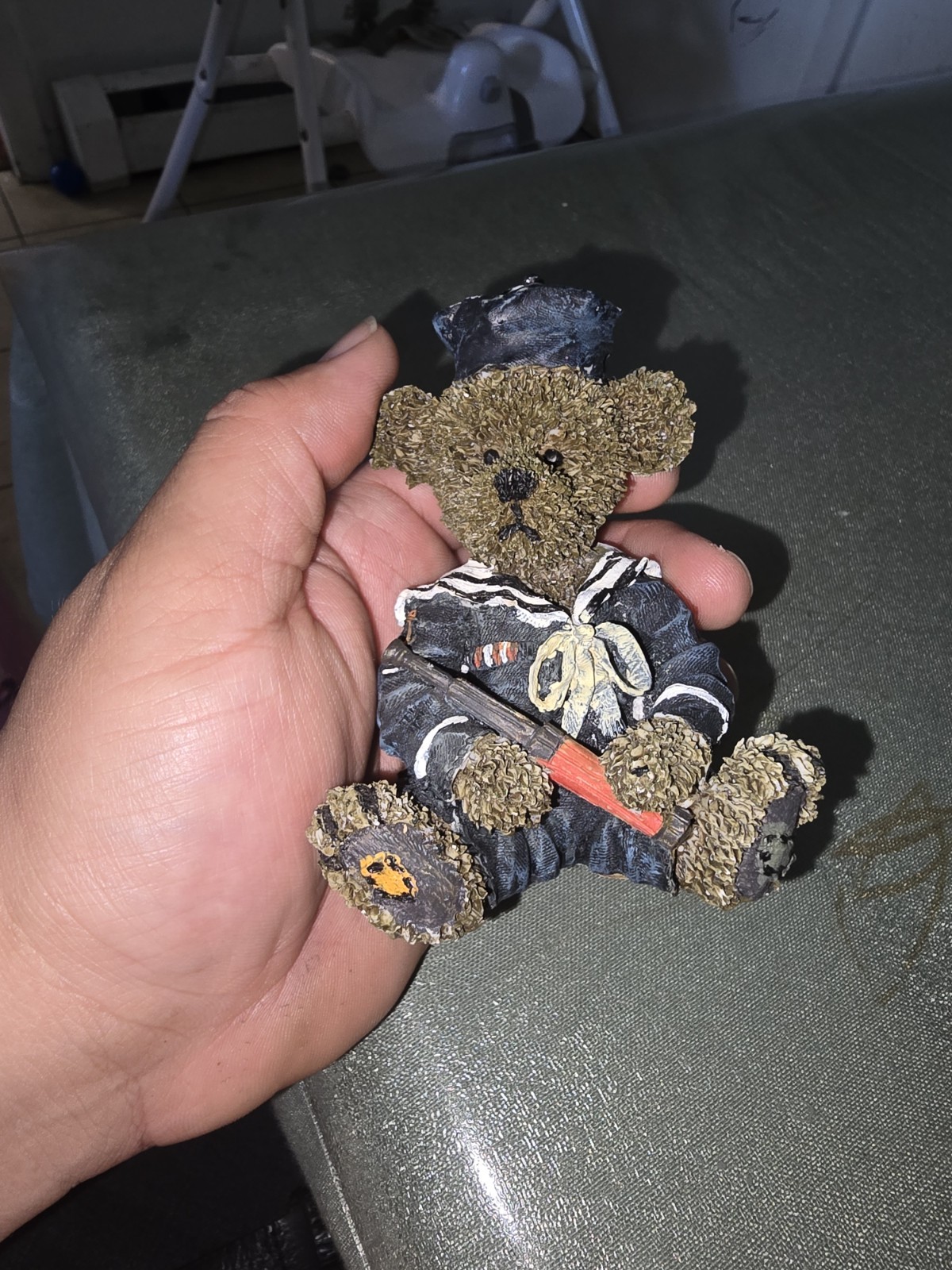 Nautical Theme Sailor Bear Figurine, Navy Uniform Spyglass Monocular Paperweight