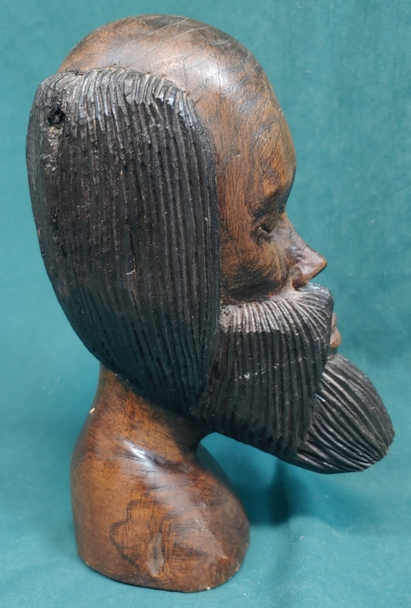 Old Vintage Hand Carved Bearded Man Figure Wood Carving Ethnic Statue Sculpture