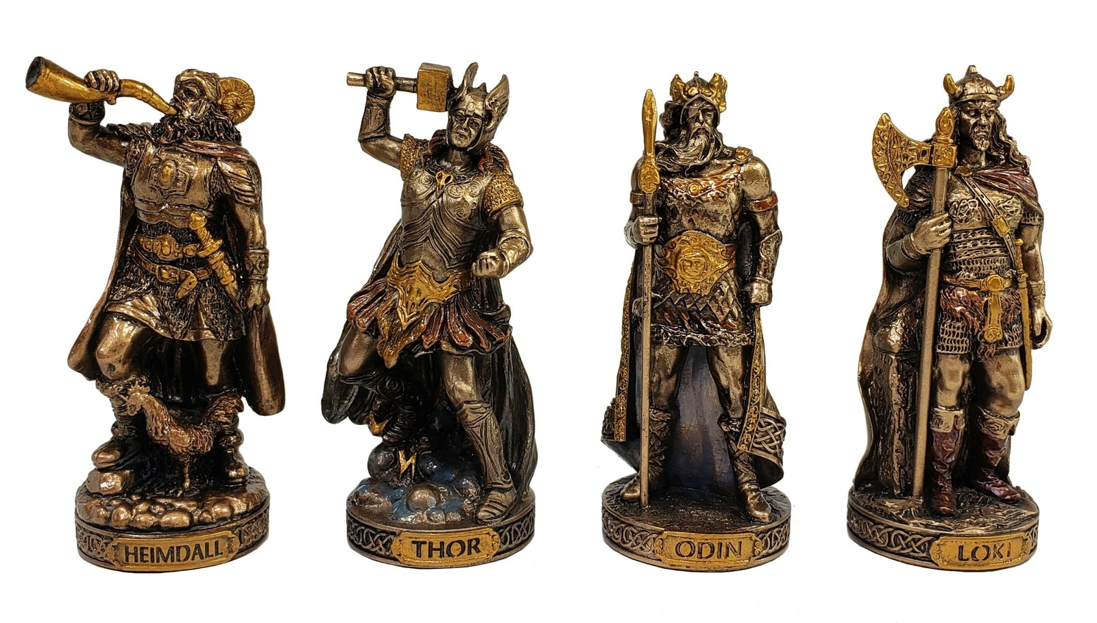 12 Pc 3.5″ Norse Gods Mythology Figurine Set Odin Thor Loki Freya Bronze Color