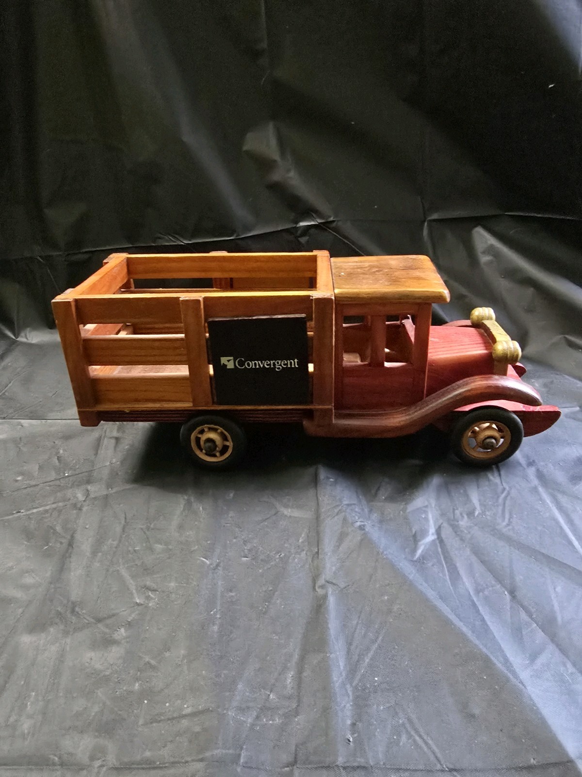 Wald Imports Brown & Red Wood Decorative Truck Rolling Figurine Vintage
