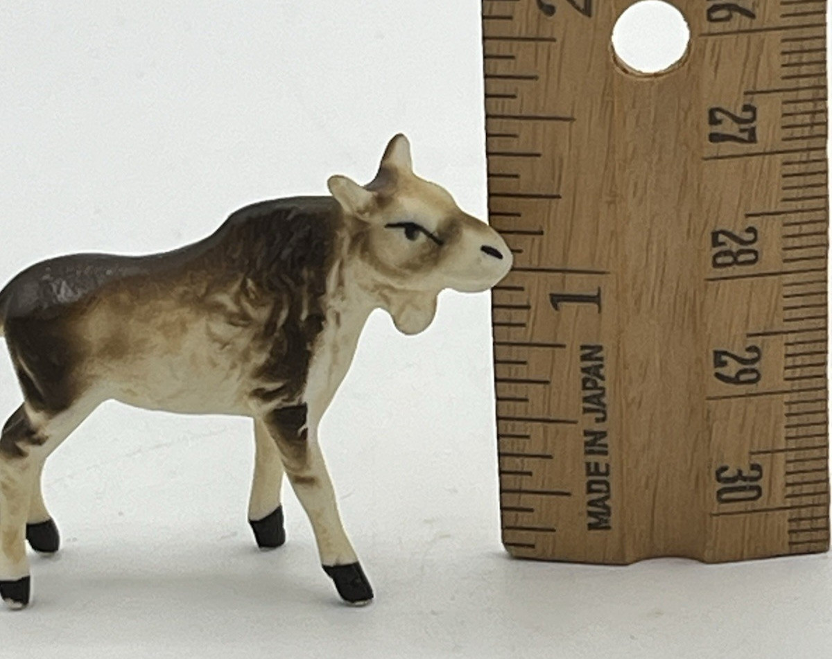 Vtg Miniature Bone China 3pc Moose Family Set Bull Cow Calf Figurine Japan 1960s