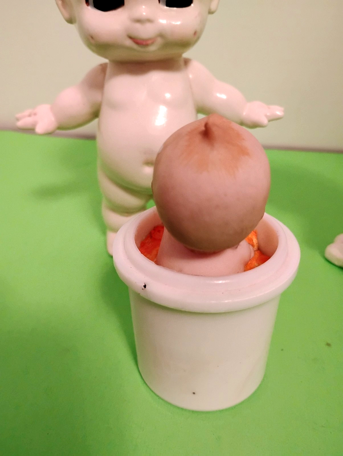 Lot of 3 Vintage KEWPIE Doll Hand Painted Porcelain, Chalk like Ceramic & Small