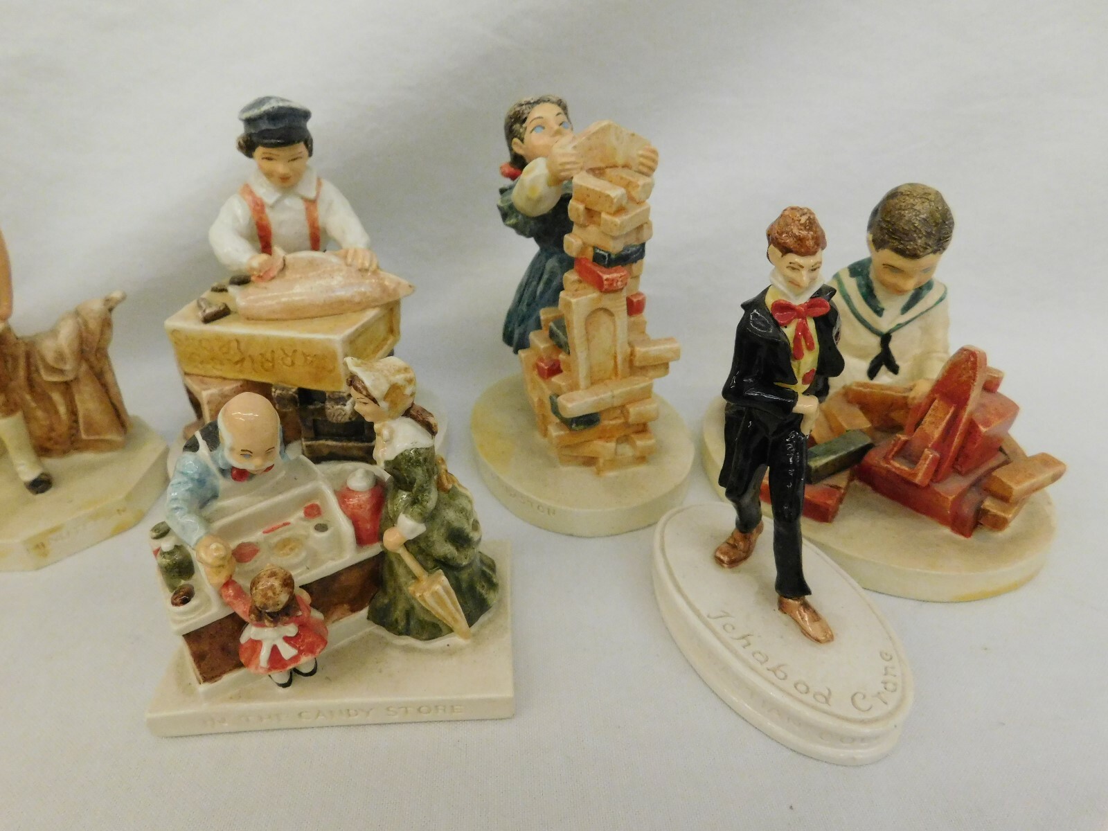 SEBASTIAN FIGURINES SET OF 9 MINUTEMAN ICHABOD UNCLE SAM BLOCKS CARRIAGE BOAT