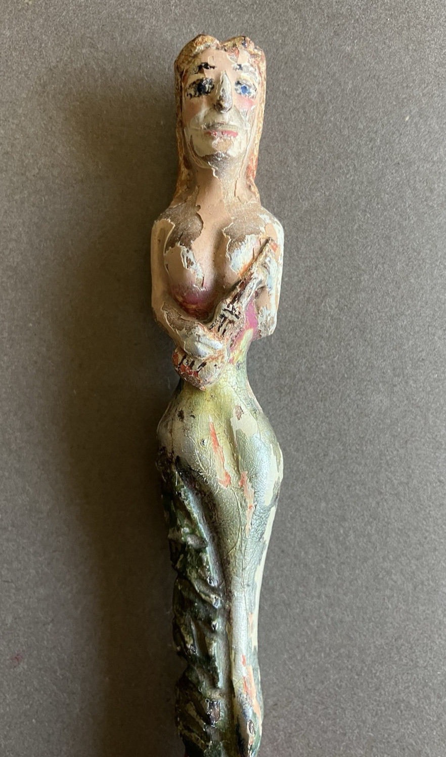 OOAK Folk Art Carved Lady Attached To Clothespin To Spent Bullet Casing To Point