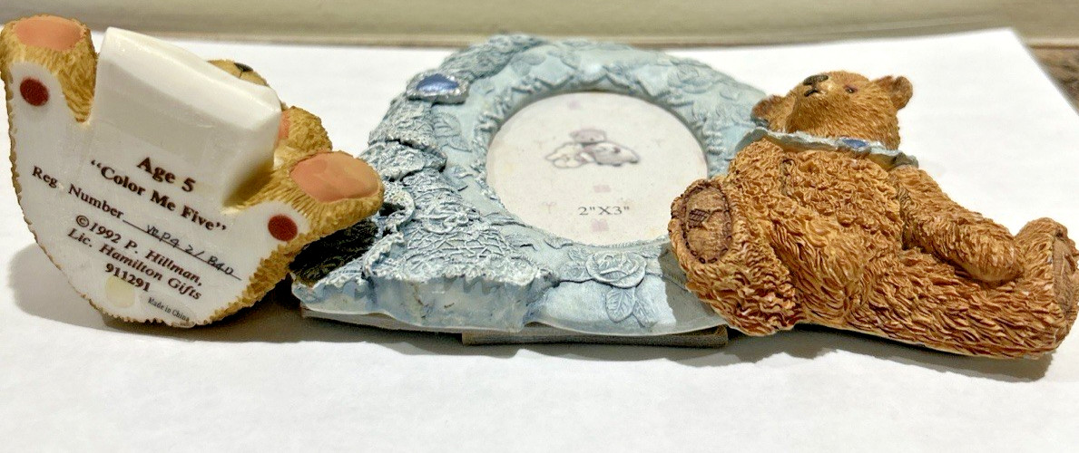 Teddy Bear Figurine Set w/ Picture Frame “I Am 5” Nursery Decor Gift