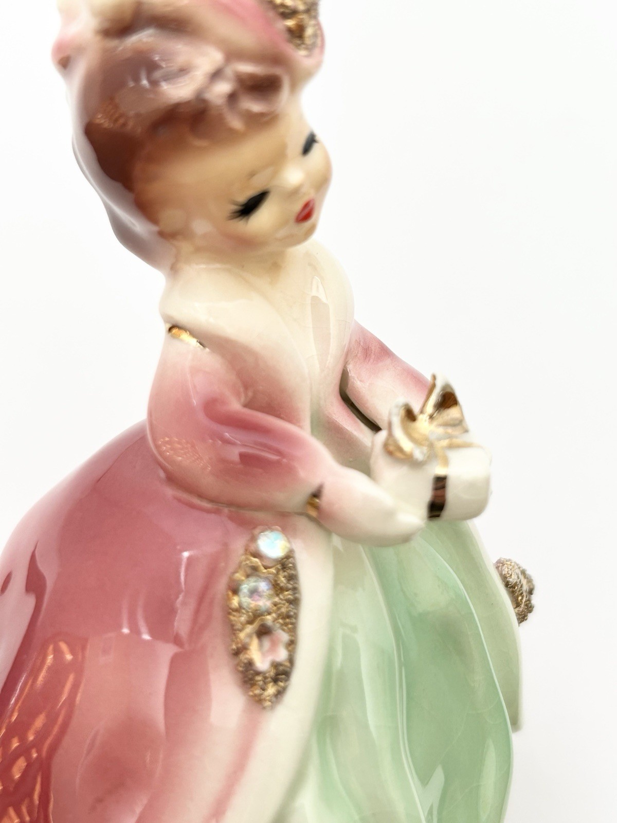 1950s Josef Originals California Little Gift Pink Girl Clear Gems Figurine