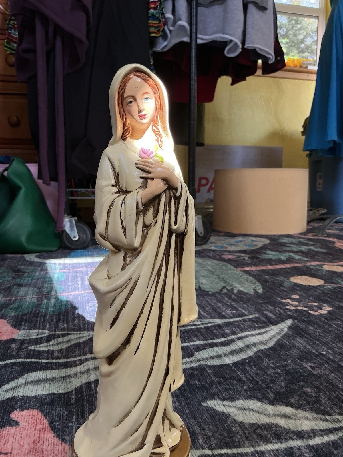 Serene and Beautiful Earthenware Madonna/Virgin Mary Statue Figurine 1950s