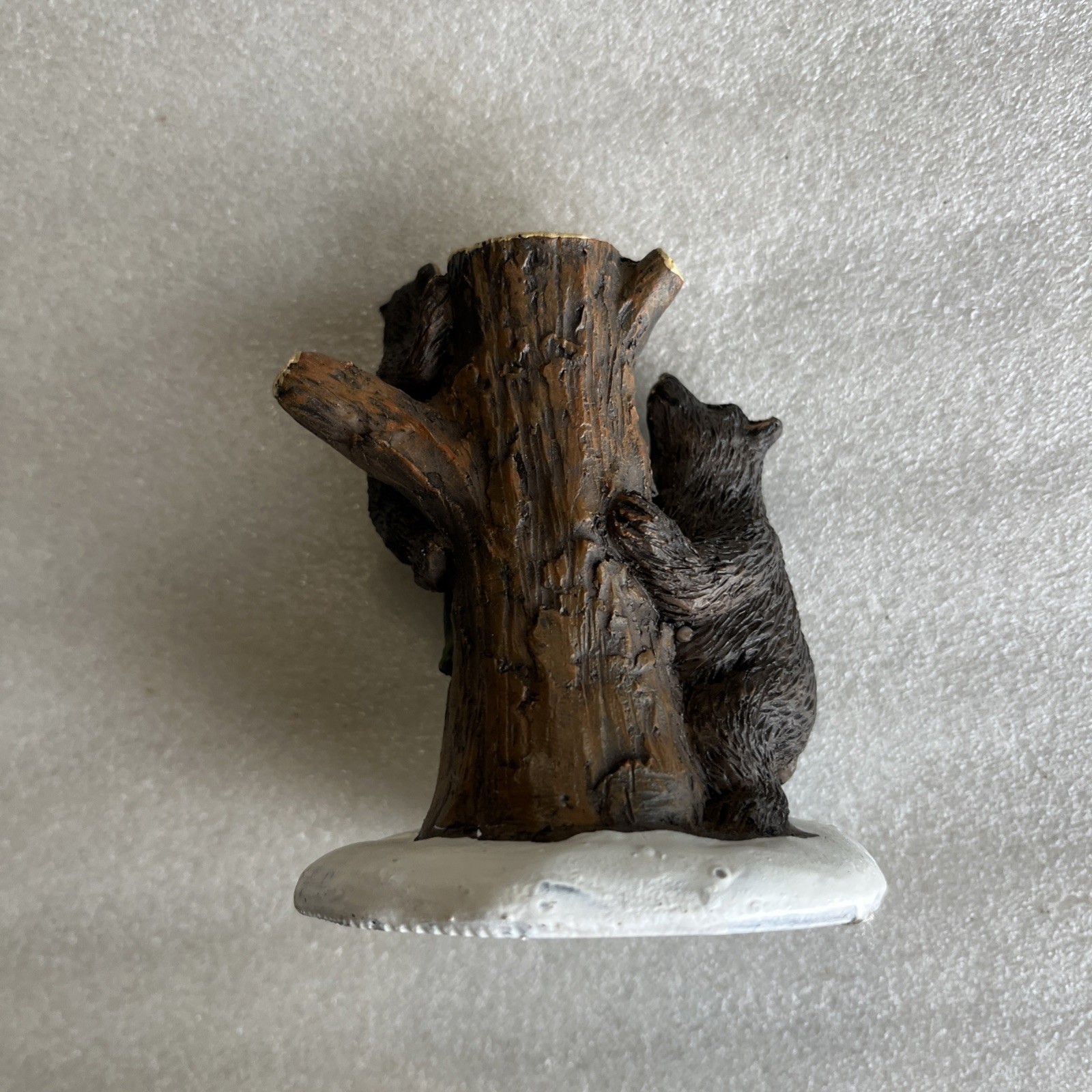 Holiday Time Black Bears on Tree Miniature Village Resin Figurine Mama Bear Cub