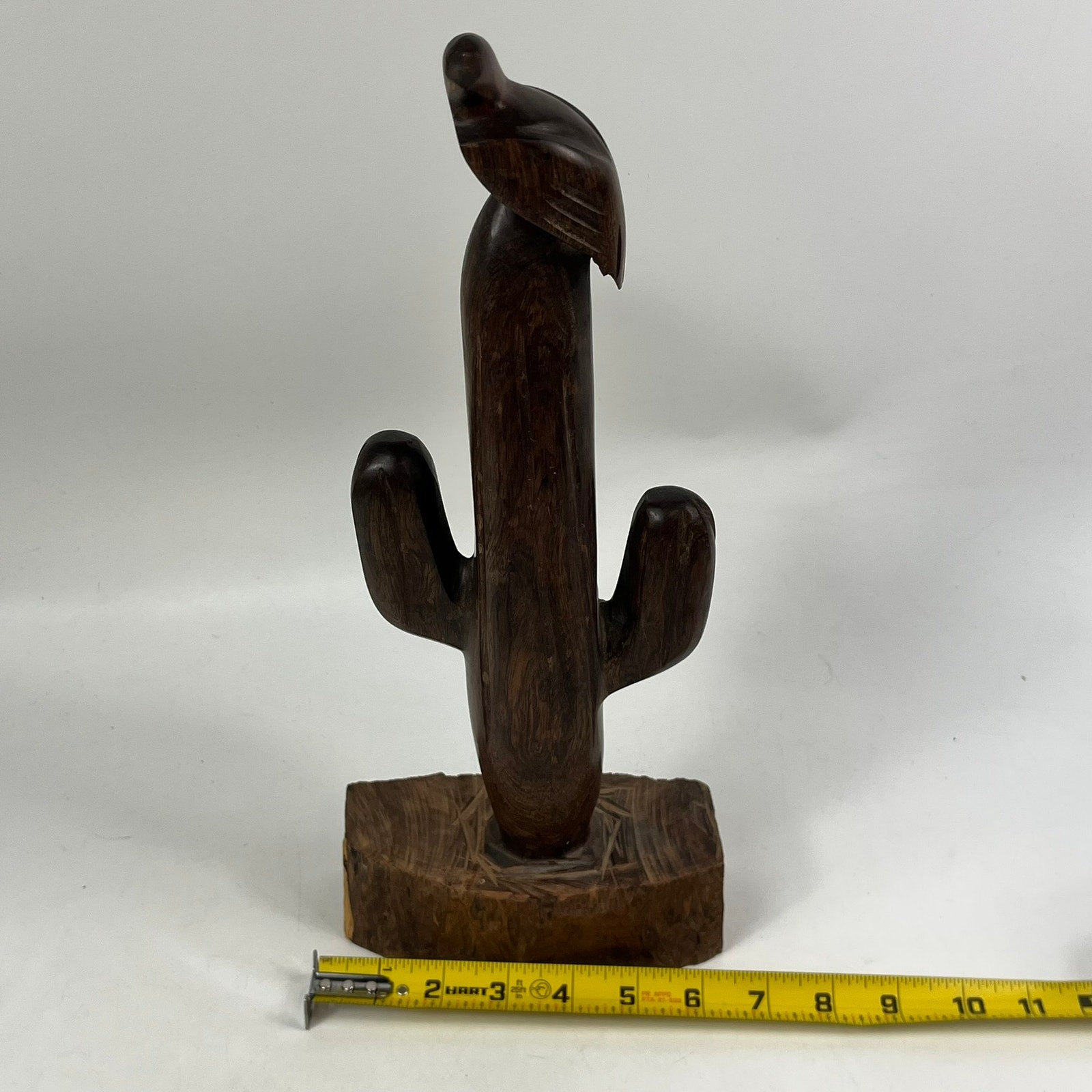 Vintage Mexican Ironwood Saguaro Cactus Bird Sculpture Hand Carved 15in Folk