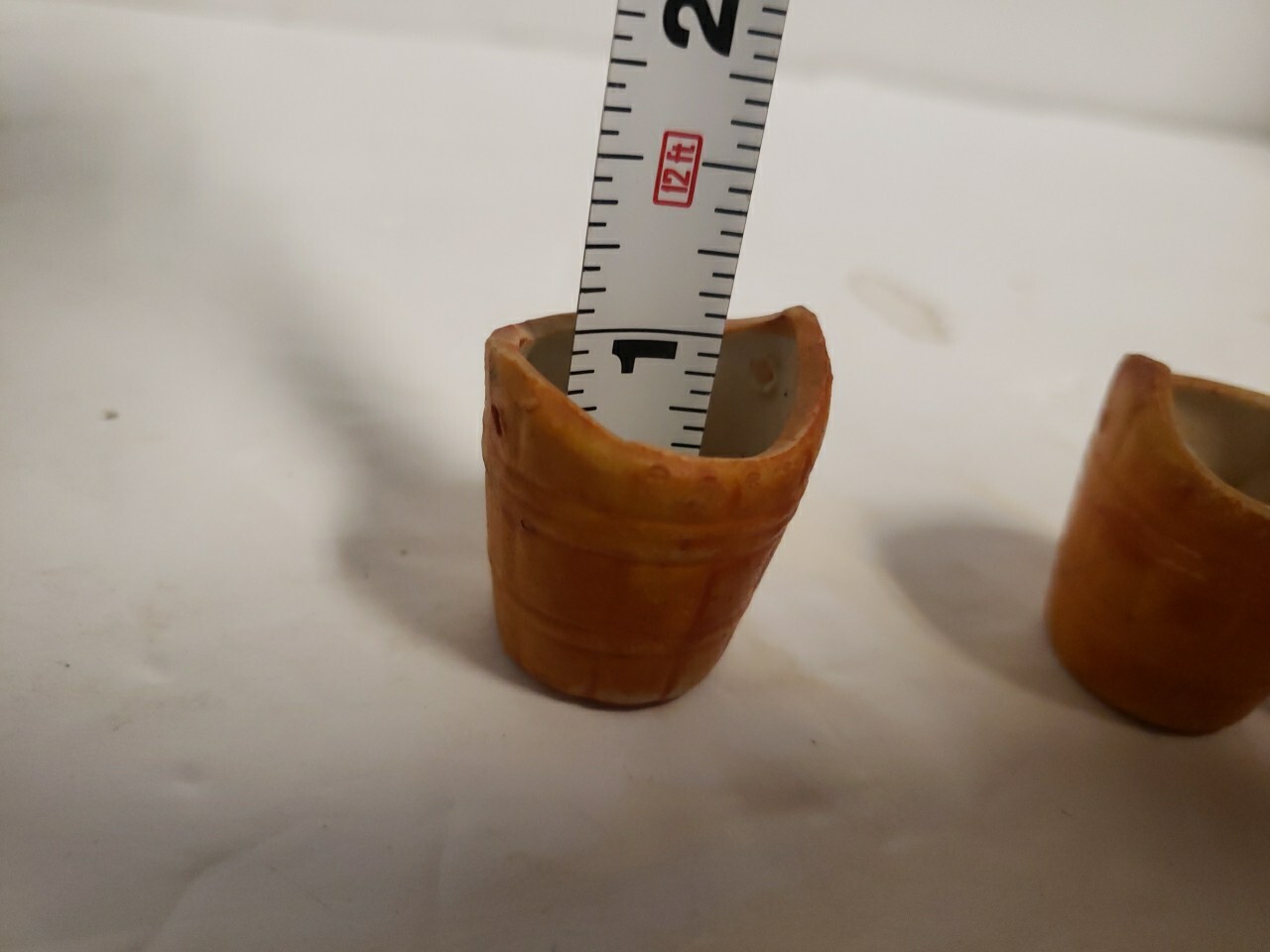 Vtg JAPAN TINY 1″ CERAMIC WATERING PAIL BUCKET YOKE Lot Of 3 Dollhouse Miniature