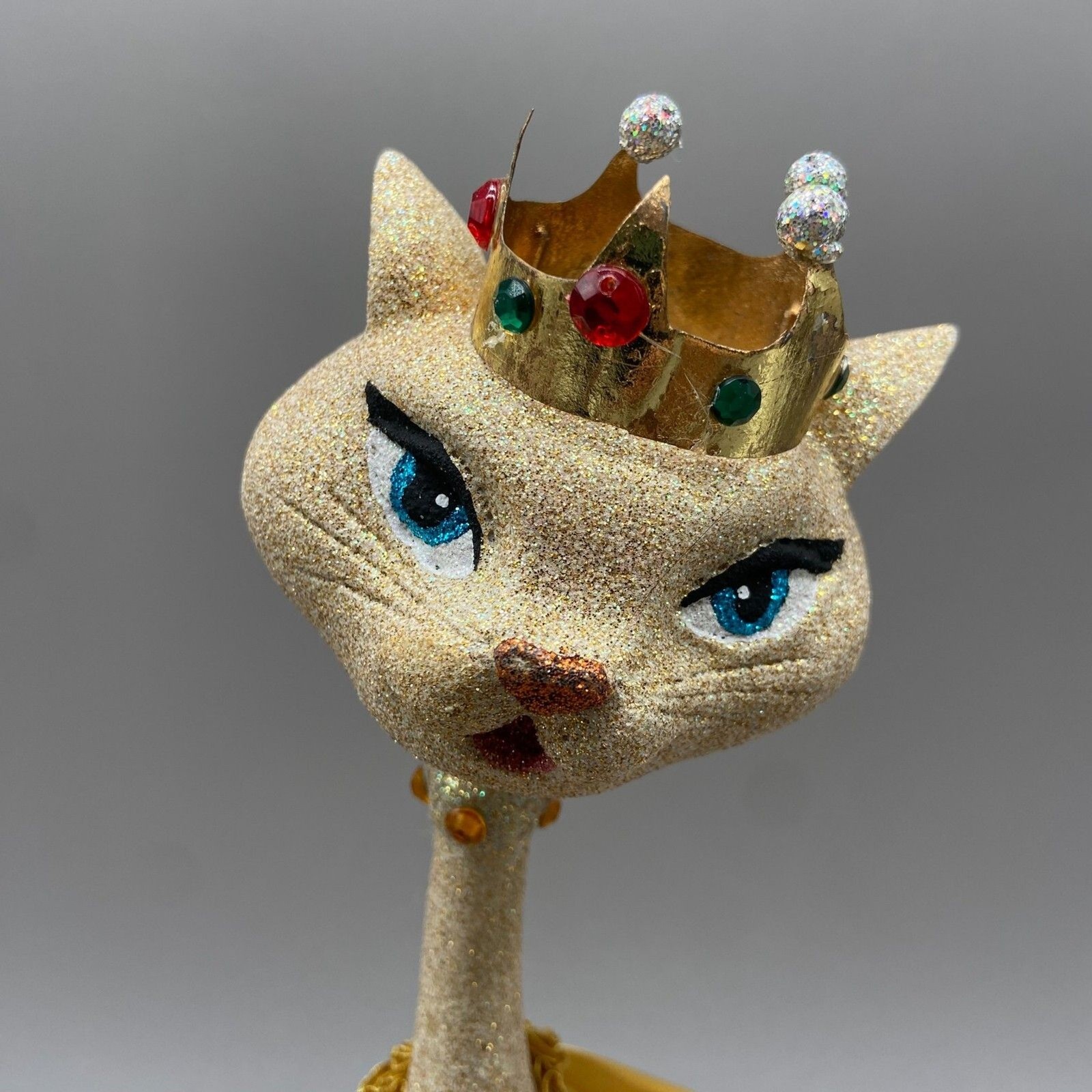 Mark Roberts Royal Cat Figurine Glitter Resin Crown Gold Cape Whimsical Decor