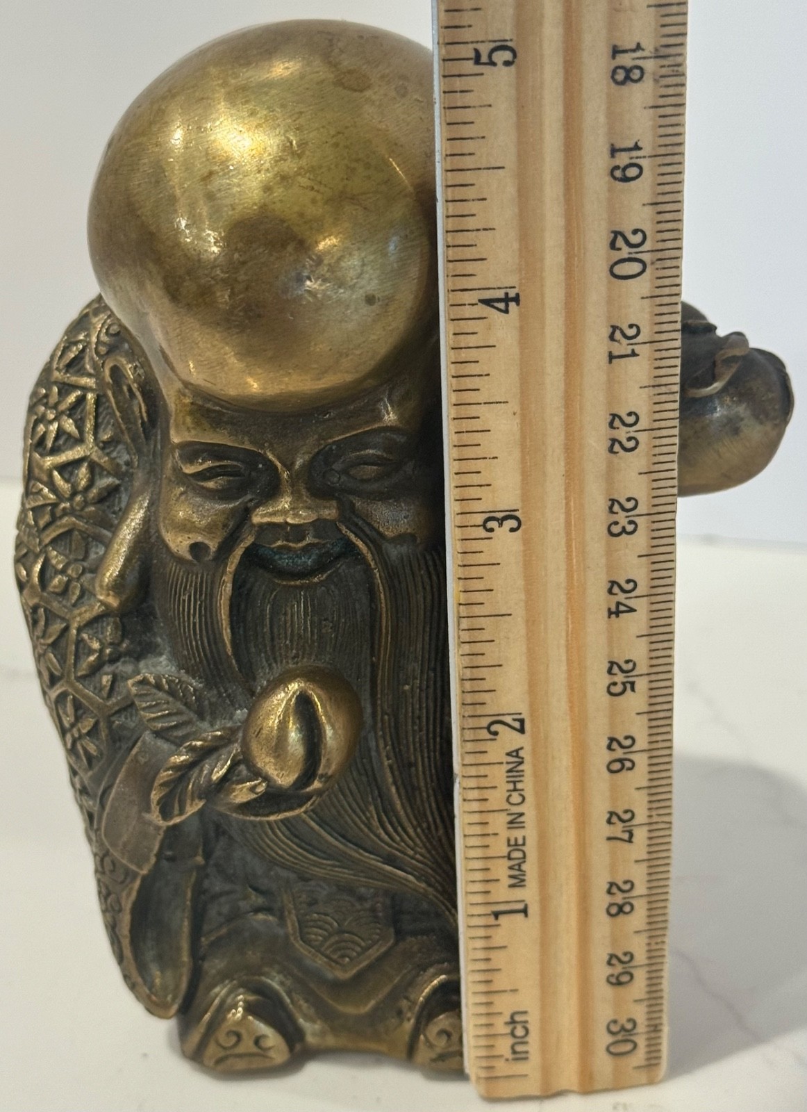 CHINA BRASS BRONZE GILT SHOU LAO SHOU XING IMMORTAL GOD OF LONGEVITY 5″ STATUE