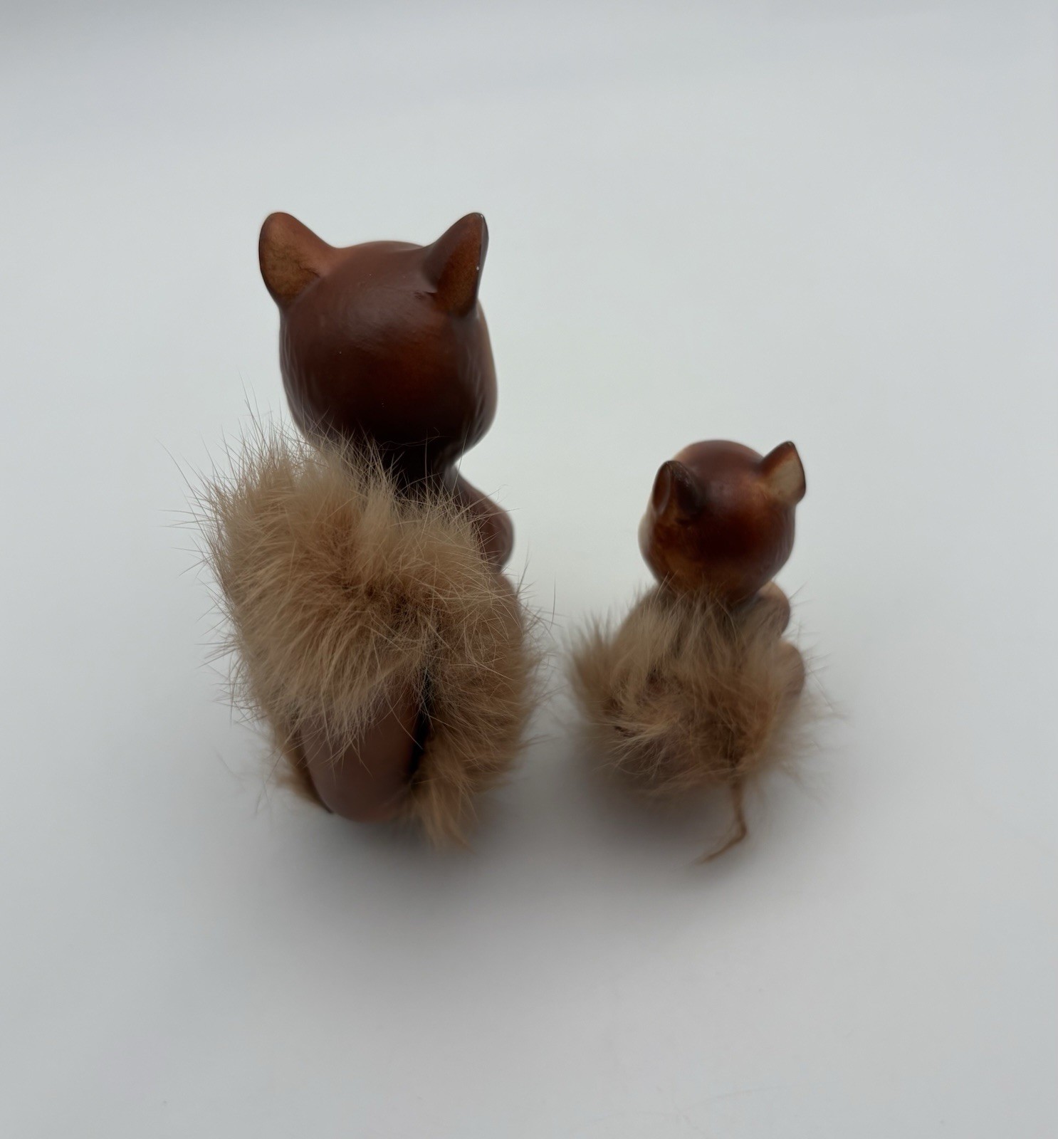 2 Vintage MCM Ceramic Squirrel Chipmunk Figurines Fur Tails 50s Baby Kitschy