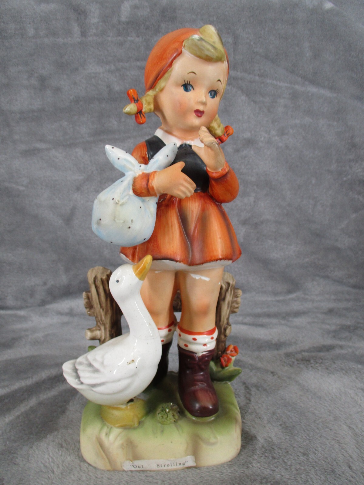 Erich Stauffer S8442 Out Strolling Girl & Duck Hand Painted Porcelain Figurine
