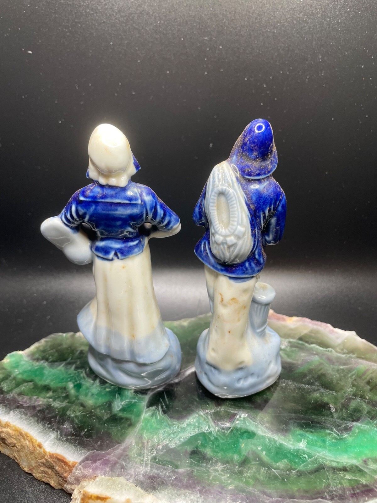 Occupied Japan Delft Blue Windmill Man & Woman Figurines Dutch
