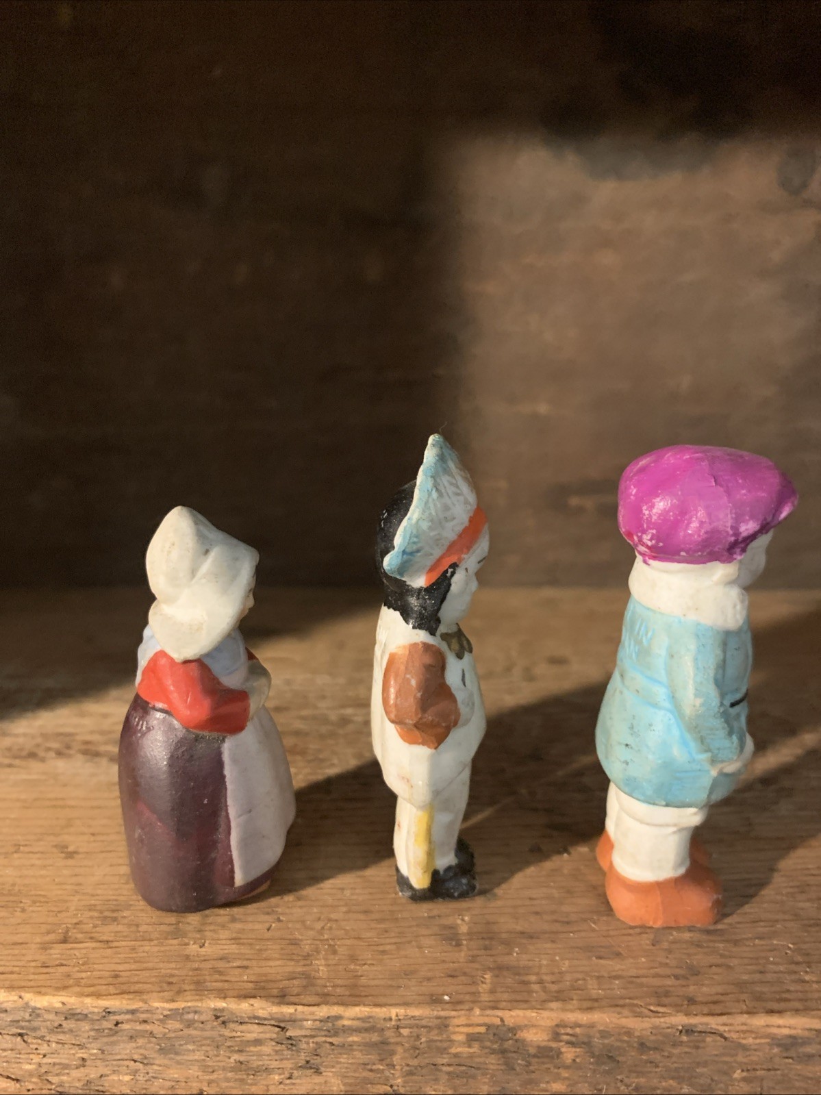 3 Vintage Bisque Porcelain Hand Painted Figurines. Approx 2.25”- 2.5” High