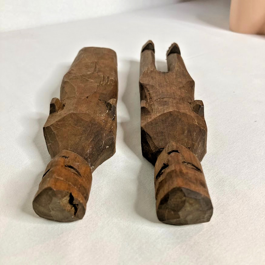 Vtg Hand-Carved Primitive Folk Art Woman Man Pair Wooden Statue Rustic Figurines