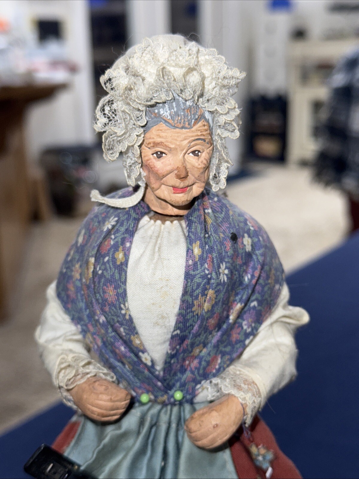 Vtg French Santon 10” Old Woman Lady Signed Sylvette AMY Handmade Figurine