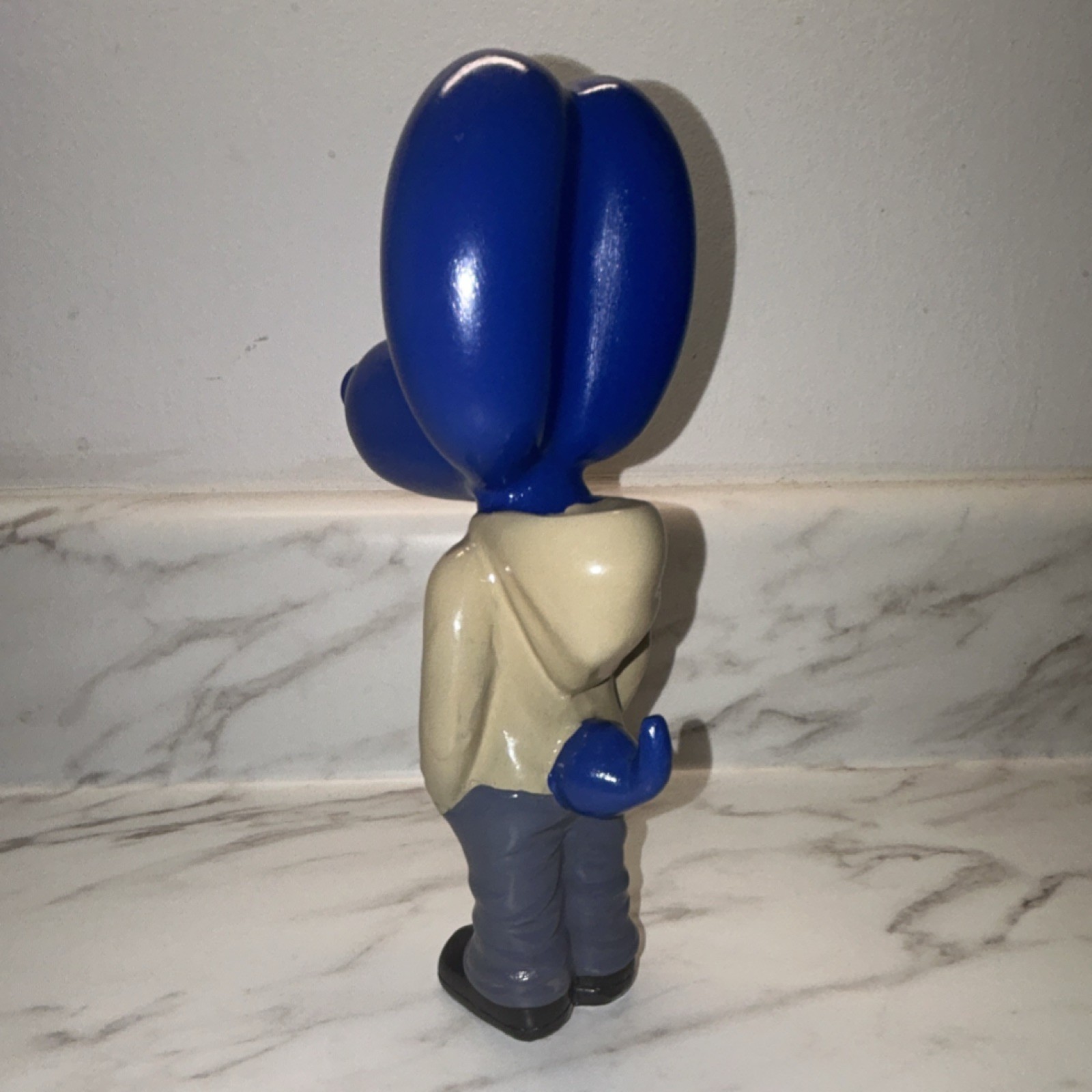 Blue Balloon Dog Figurine in Hoodie Painted Ceramic Animal Sculpture Adults